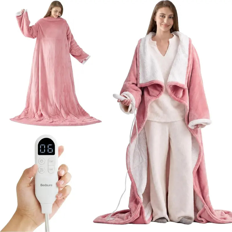 Bedsure Wearable Heated Blanket with Sleeves & Foot Pocket, 50X71In Sherpa Heating Wrap for Adults with Auto Shut-Off, Christmas Gift Ideas for Women (Gift for Mom, Things to Get GF), Girlfriend