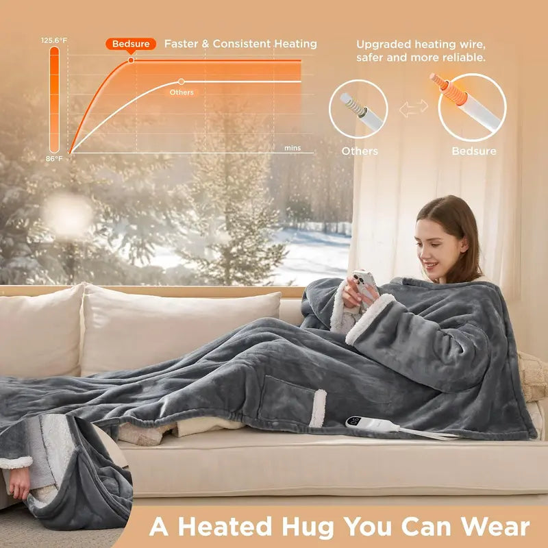Bedsure Wearable Heated Blanket with Sleeves & Foot Pocket, 50X71In Sherpa Heating Wrap for Adults with Auto Shut-Off, Christmas Gift Ideas for Women (Gift for Mom, Things to Get GF), Girlfriend