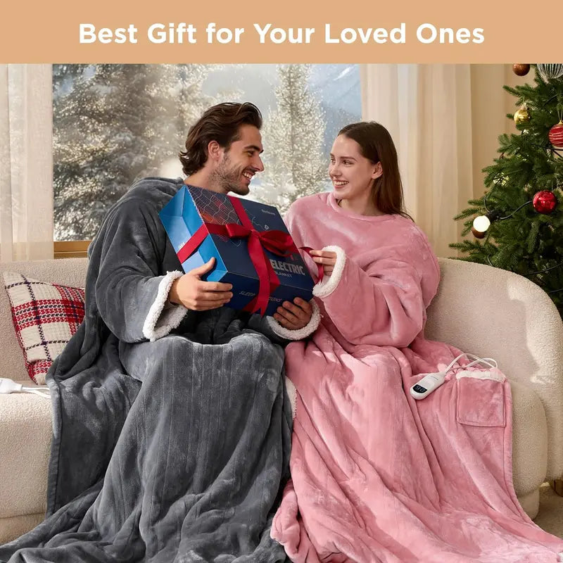 Bedsure Wearable Heated Blanket with Sleeves & Foot Pocket, 50X71In Sherpa Heating Wrap for Adults with Auto Shut-Off, Christmas Gift Ideas for Women (Gift for Mom, Things to Get GF), Girlfriend