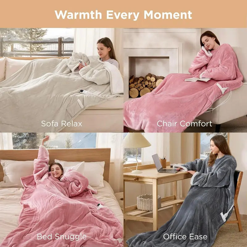 Bedsure Wearable Heated Blanket with Sleeves & Foot Pocket, 50X71In Sherpa Heating Wrap for Adults with Auto Shut-Off, Christmas Gift Ideas for Women (Gift for Mom, Things to Get GF), Girlfriend