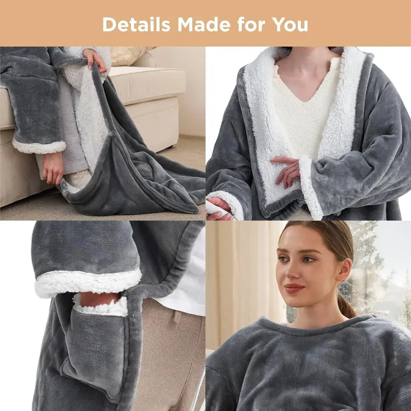 Bedsure Wearable Heated Blanket with Sleeves & Foot Pocket, 50X71In Sherpa Heating Wrap for Adults with Auto Shut-Off, Christmas Gift Ideas for Women (Gift for Mom, Things to Get GF), Girlfriend