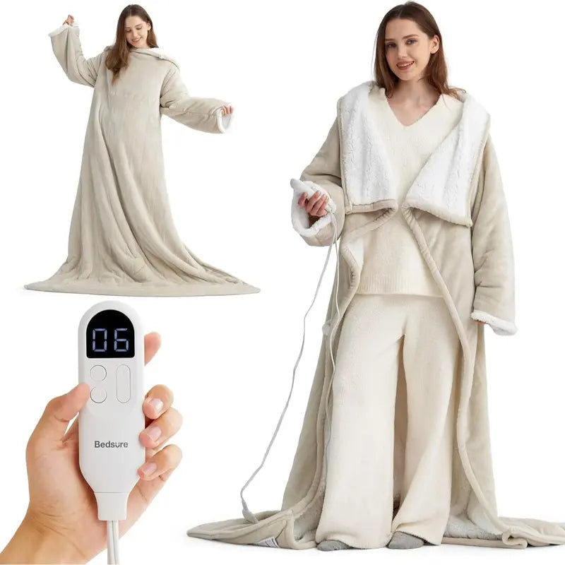 Bedsure Wearable Heated Blanket with Sleeves & Foot Pocket, 50X71In Sherpa Heating Wrap for Adults with Auto Shut-Off, Christmas Gift Ideas for Women (Gift for Mom, Things to Get GF), Girlfriend